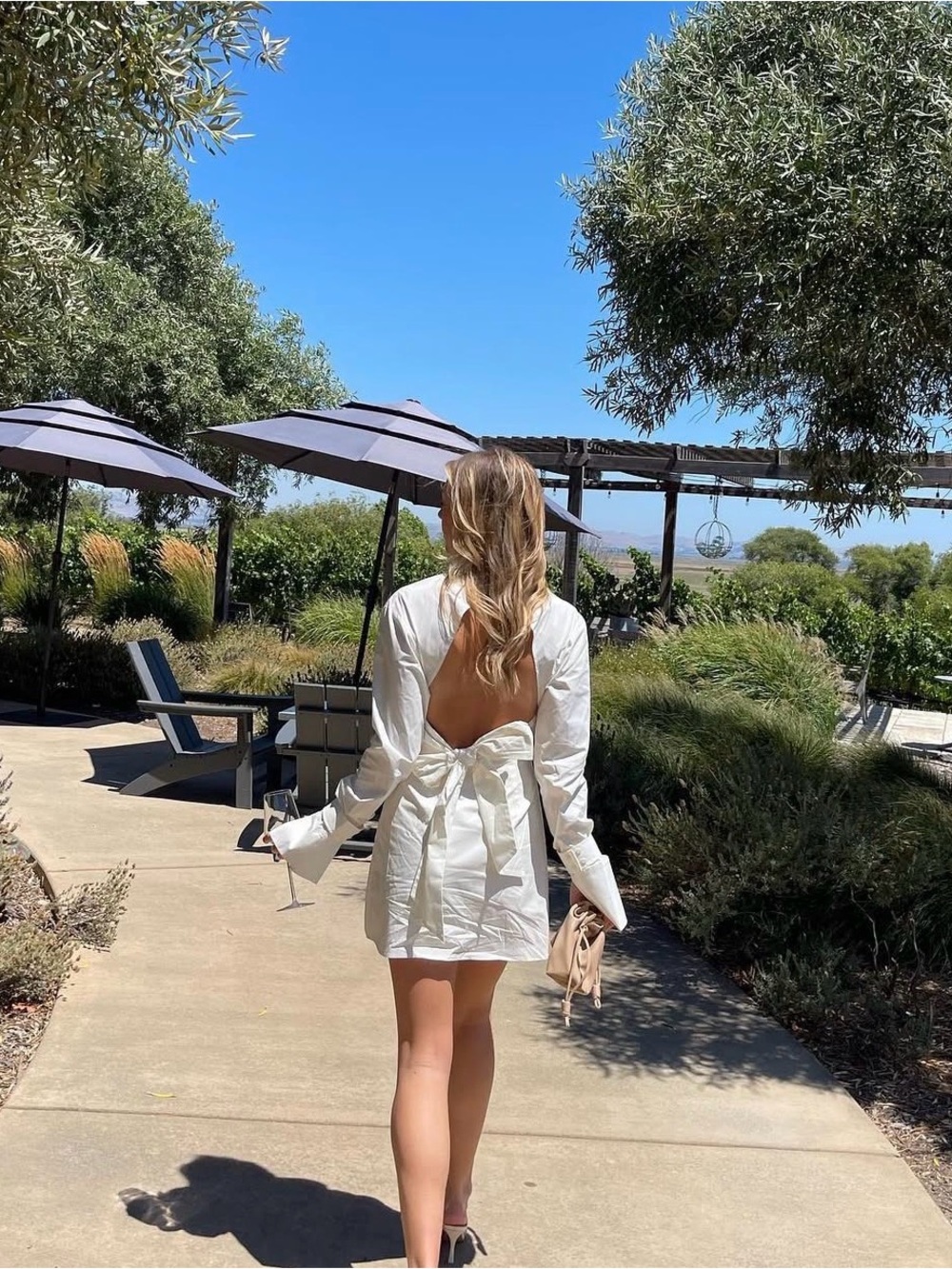 L'Academie White Open-Back Bow Tie Mini Dress